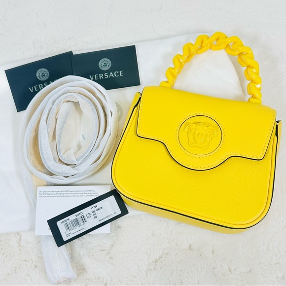 Versace La Medusa Mini Yellow Crossbody Top Handle Shoulder Bag NWT - Picture 11 of 14